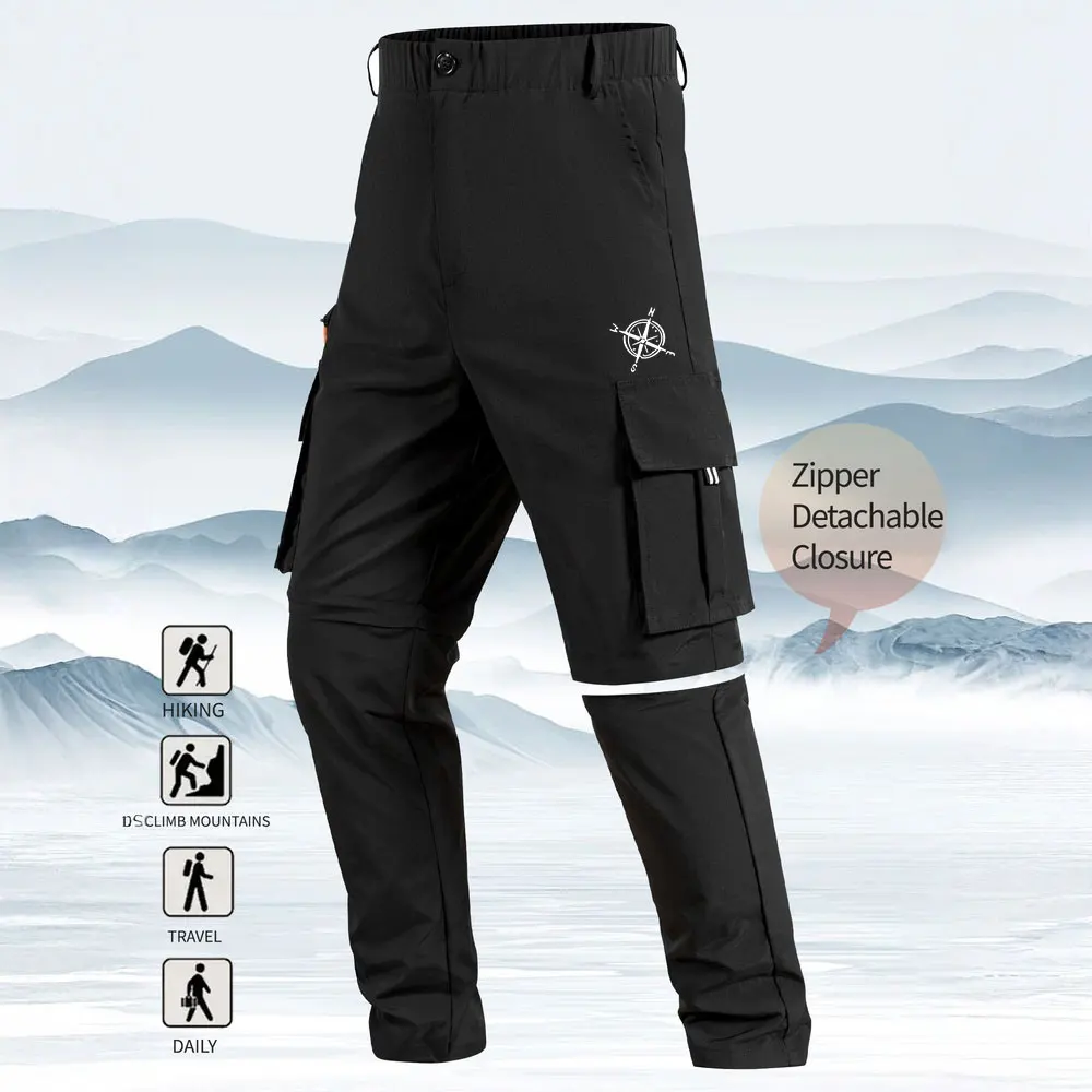 Hot Dropshipping Men Cargo Pants Compass Print Zipper Detachable Closure Cycling Pants Gym Fitness Sports Road Bike Pants