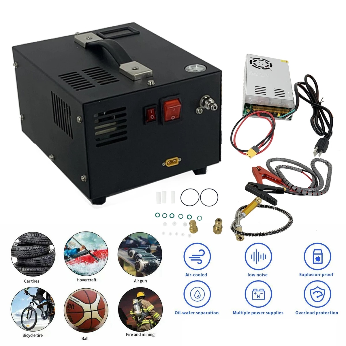 4500PSI 30Mpa PCP ضاغط الهواء المحمولة AC110V / DC12V مضخة ضغط مضخة سيارة مع محول نافخة الغوص الإطارات