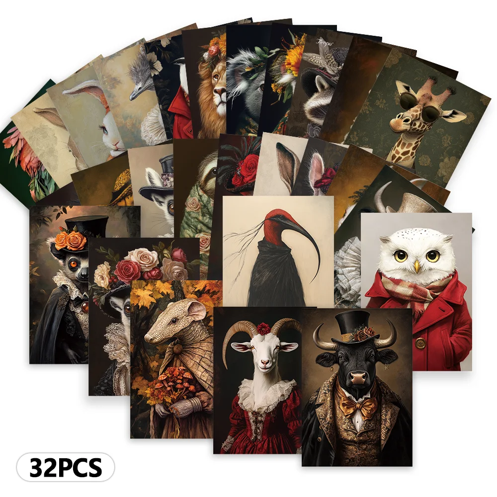 32 Uds. Postales de animales reales Vintage, decoración de dormitorio interior, pegatinas de pared, tarjetas de mensajes, tarjetas de felicitación, postales conmemorativas