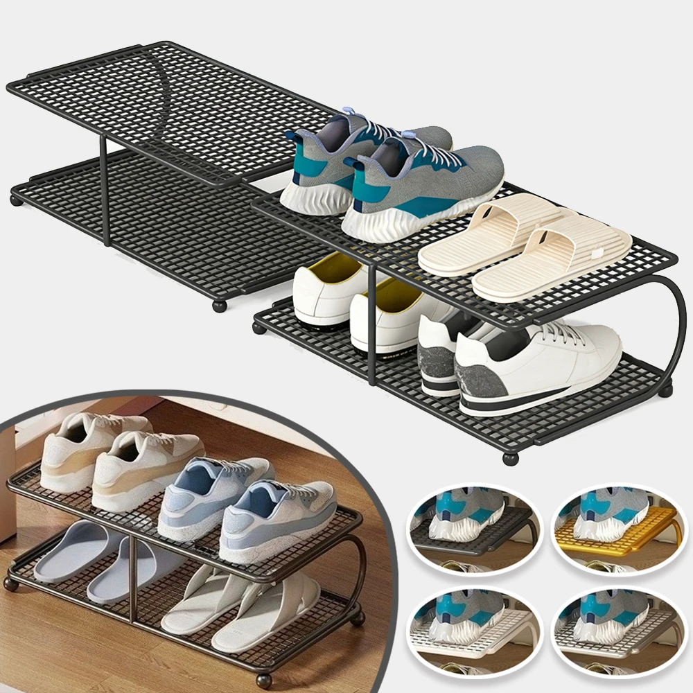 

Large Capacity Iron Shoe Rack Space Saving Metal Storage Rack Simple Shoe Stand for Dormitory Office Wardrobe Desktop Organizer