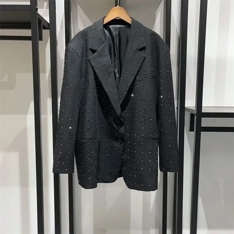 

Новый женский модный комплект одежды 2024 года с блестящими стразами для осени и зимы, офисный костюм для работы, элегантный женский костюм с блестящими камнями.