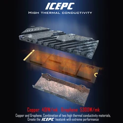 iCEPC M.2 NGFF NVME Copper Heatsink 2280 SSD Graphene Coating Copper Heat sink for PS5 PC SSD Cooler High Performance Radiator