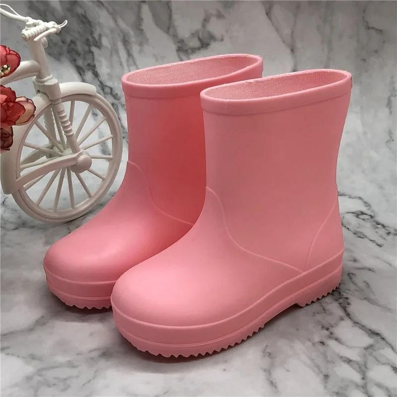Kids Rain Boots PVC One Piece Molding Soft Non Slip Short Rain Shoes Unisex Waterproof for Boys and Girls School Use