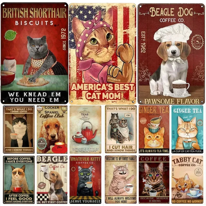 جميل القط المعادن المشارك مقهى مطعم غرفة المعيشة الحمام المنزل الفن جدار ديكور خمر القهوة اللوحة القصدير الحديد الإعلان لوحة #2