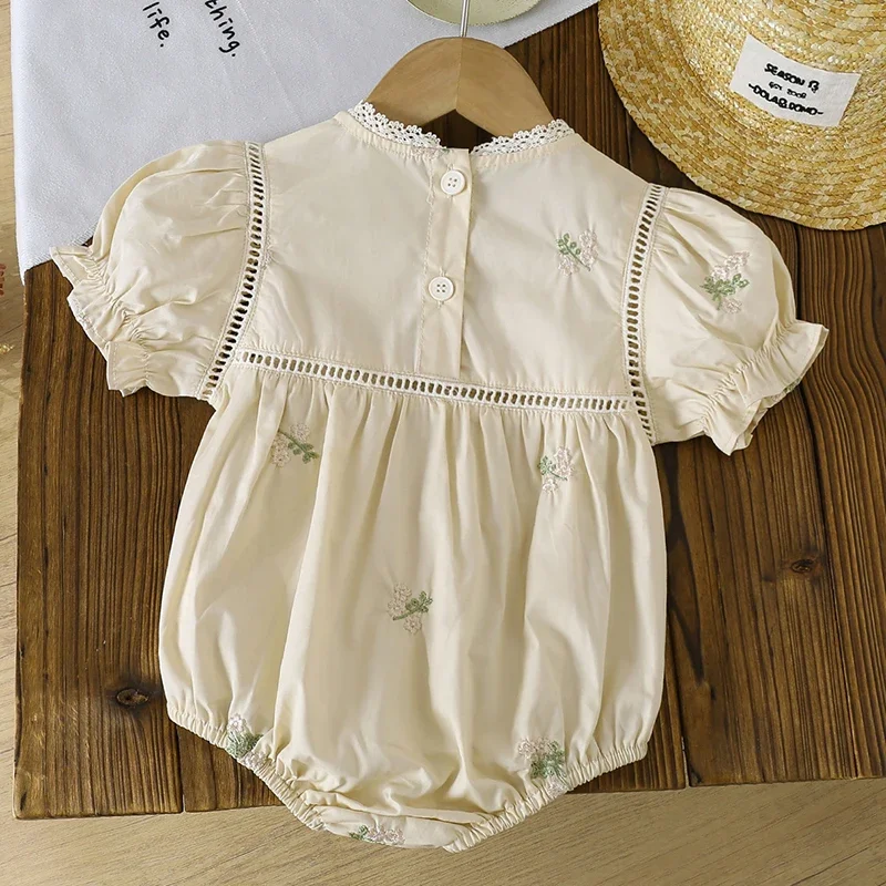 2025 New Summer Newborn Baby Girls Romper Short Sleeved Cotton Embroidery Toddler Baby Girls Jumpsuit 0-24M Baby Girls Clothing
