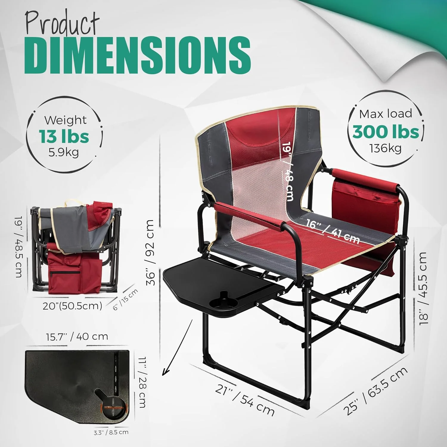 Camping Directors Chair, Heavy Duty,Oversized Portable Folding Chair with Side Table, Pocket for Beach,Foldable Camp Chairs