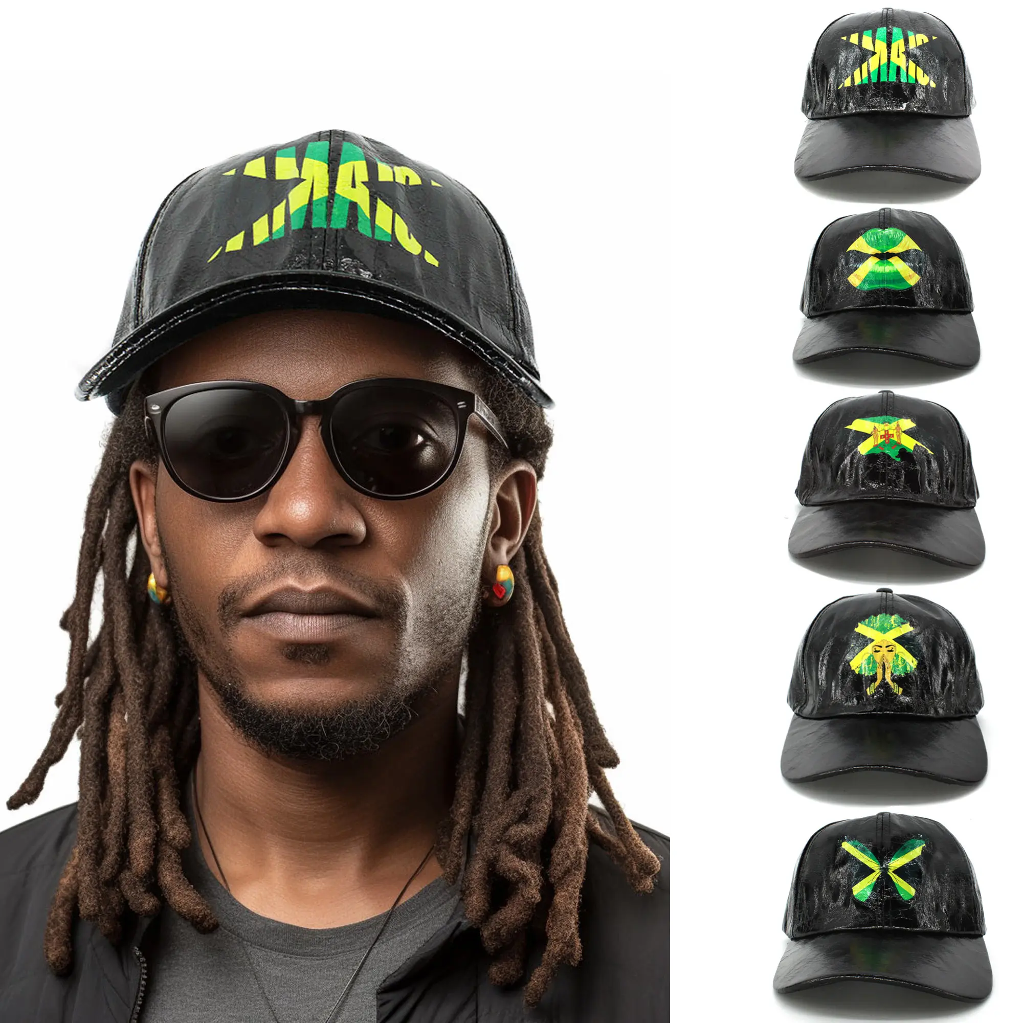 Pleated Patent Leather PU Baseball Cap For Man and Woman Visor Hats Bright Hip Hop Jamaican Reggae