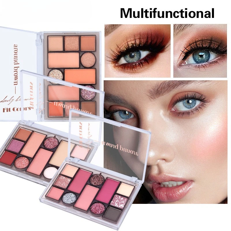 12 Color All in One Orange Pink Face Palette Matte Shimmer Blush Bronzer Eyebrow Powder Eyeshadow for Professional Makeup Looks