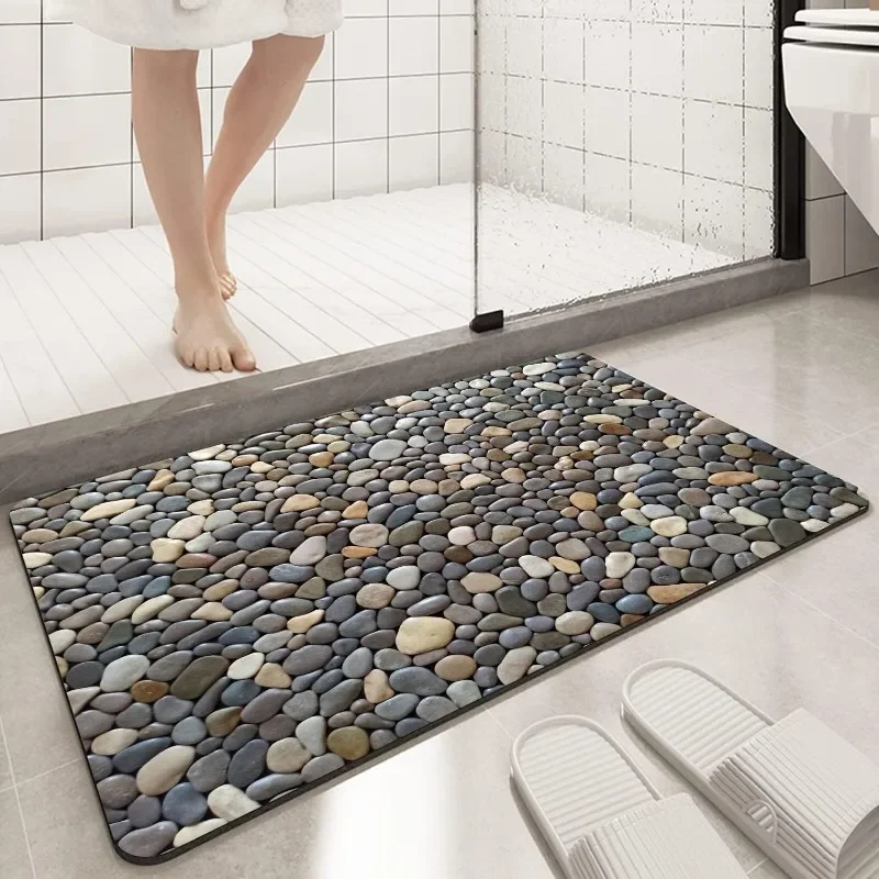 Diatom Mud Carpet Pebble Stone Bathroom Rugs Non Slip Washable Cobblestone Pattern Bath Mat Small Rubber Backed Floor Mat