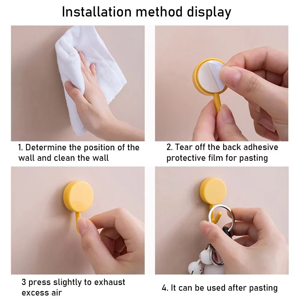 5Pcs Self Adhesive Hooks Kitchen Bathroom Storage Hanger Key Bags Towel Holder Rack Hook Household Door Wall Hanging Hook