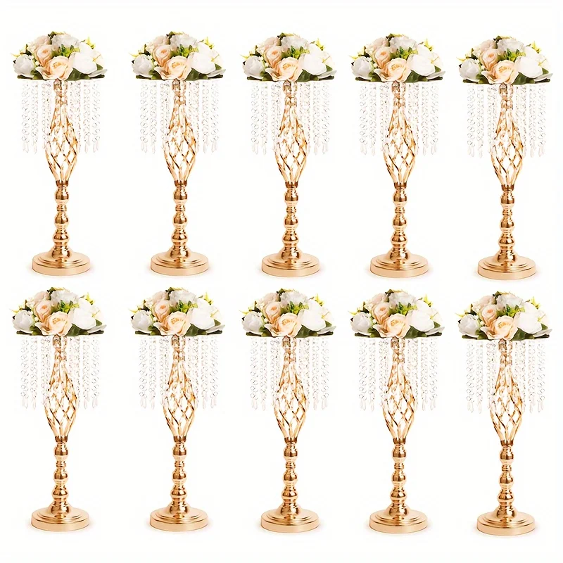 

10pcs Metal Flower Vases Crystal Flower Stand Wedding Centerpieces For Tables Party Dinner Event Restaurant Hotel Decoration