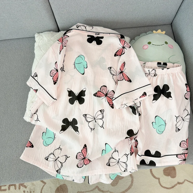 Summer Women's Printed Pajama Set V-neck Top and Shorts 2-piece Set, Casual and Comfortable Home Set, Can be worn externally - view 2