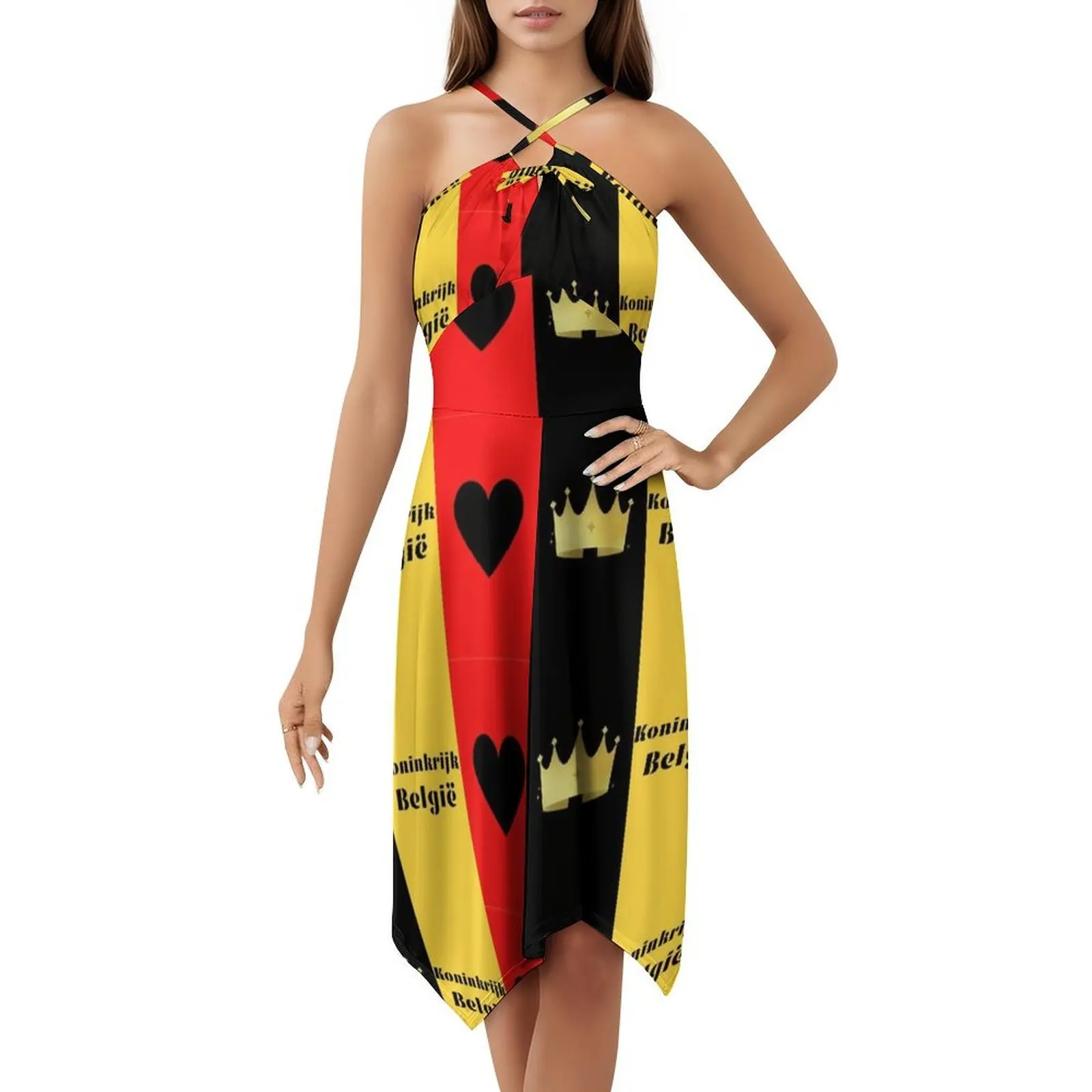 مملكة بلجيكا الكورية نمط فستان كاجوال للنساء بسيط يوميا مكتب سيدة فساتين بلجيكا المملكة العلم الأمة أوروبا