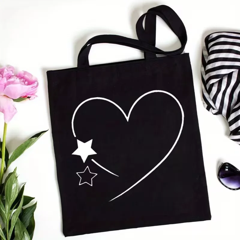 Watercolor Purple Floral Letter A Print Canvas Tote Bag Reusable Shoulder Handbag For Women Daily Shopping Library