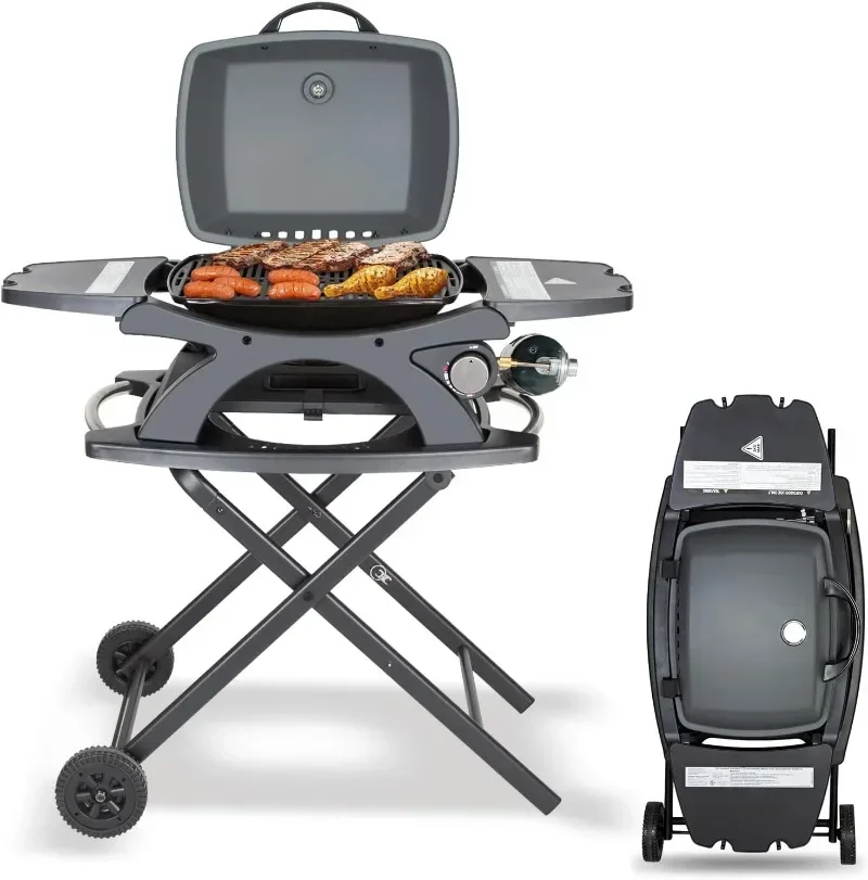 Hykolity Portable Stand-Up Propane Gas Grill Outdoor BBQ Grill with Collapsible Cart, Camping Grill