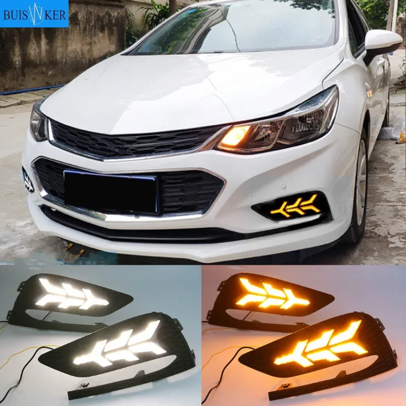 

2PCS LED Daytime Running Light For Chevrolet Cruze 2016 2017 2018 Dynamic Yellow Turn Signal Relay Waterproof Car 12V DRL Lamp