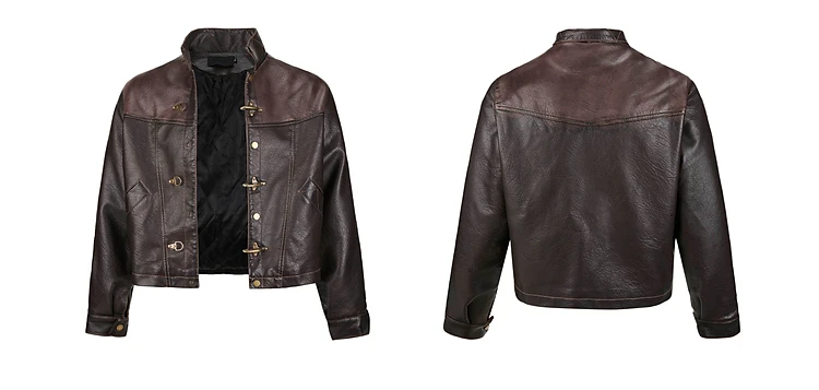 High Street Airplane Buckle Motorcycle Faux Leather Jackets Parkas Men's 2025 Winter New PU Leather Jackets Solid Color Coats