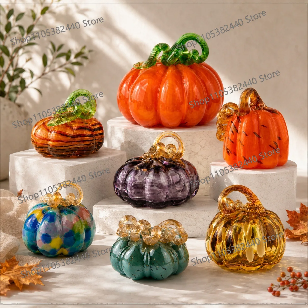 Handmade Liuli Glass Pumpkin Figurine, Halloween Home Decor Art, Colorful Crystal Glass Pumpkin Ornament for Thanksgiving Gift