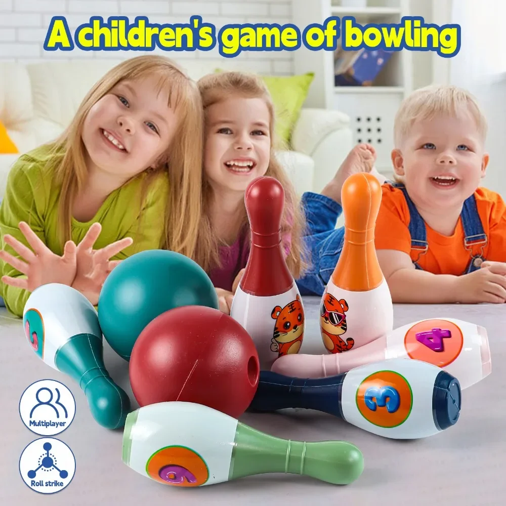 Brinquedos de boliche de interação IParent-child, jogo de bolas de boliche para esportes internos e externos, conjunto de boliche inclui 6 pinos de plástico e 2 bolas