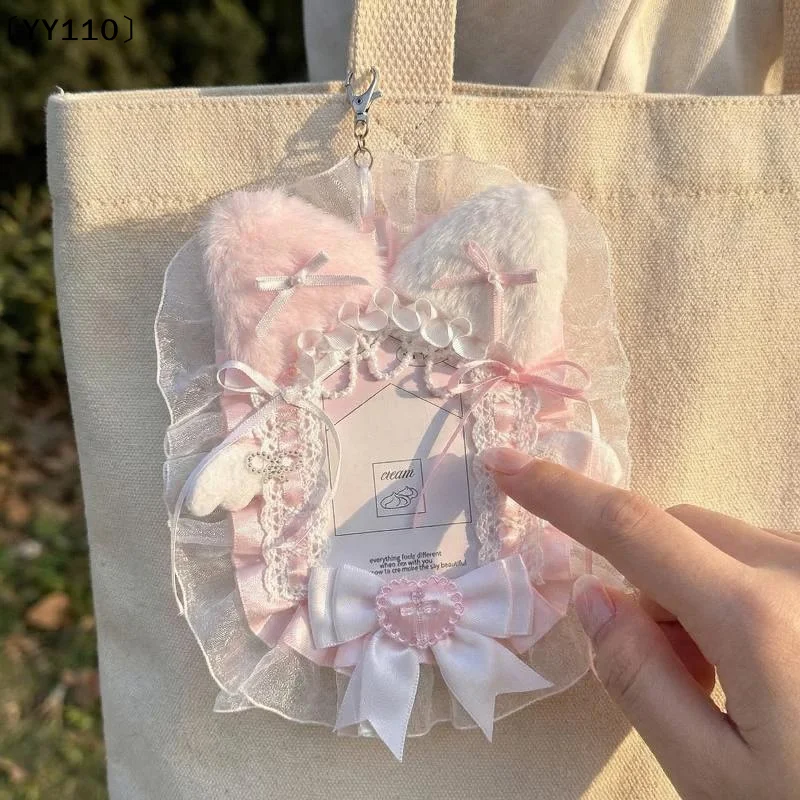 Sweet Plush Lace Photocard Holder Anime Lolita Idol Display Photo Protector Case Card With Bowknot Pendant Bag Accessory〔YY110〕
