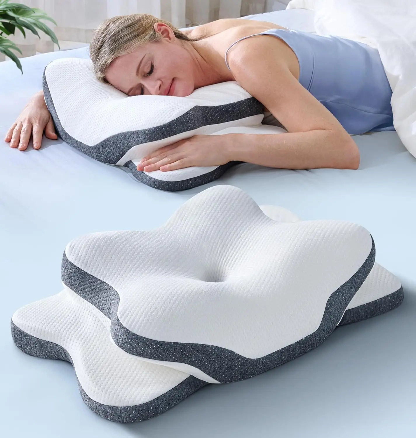 5X Pain Relief Cervical Neck Pillow for Neck Support, Ergonomic Cooling Side Sleeper Pillow for Sleeping, Odorless Contour Memor