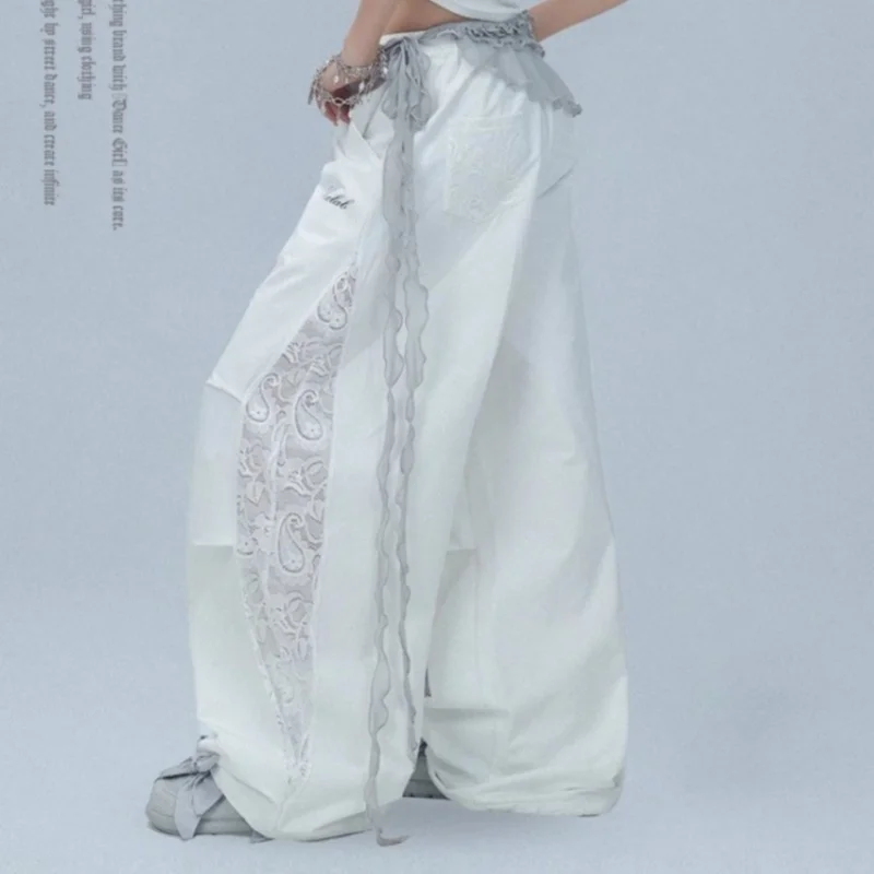 High Quality Hip Hop Dance Summer Quick Drying Lace Splicing Jazz Baggy Long Pants Hip Hop Spicy Girl Casual Pants Women Casual