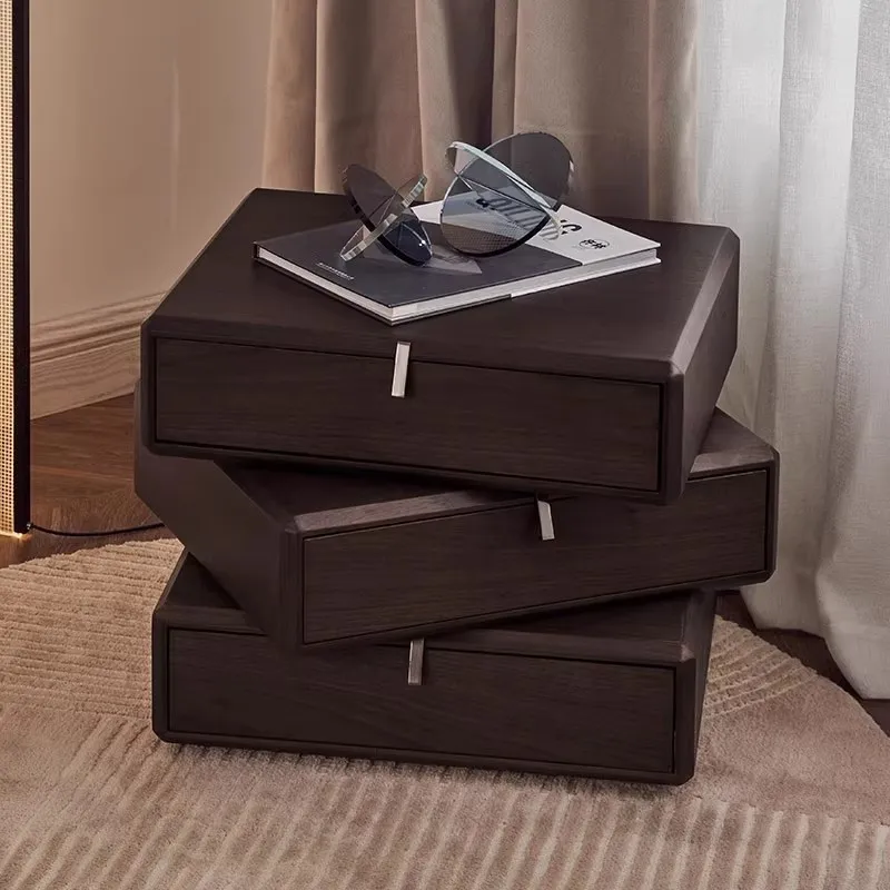 

Italian modern luxury bedside table, solid wood simple rotation, bedroom drawer simple and elegant style