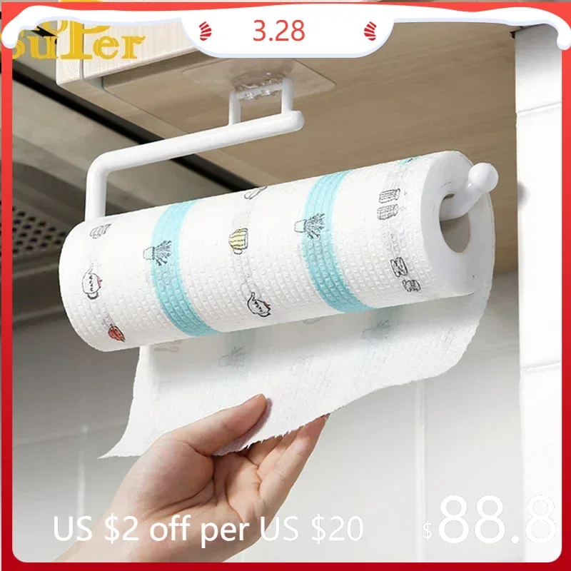 Kitchen Tissue Holder Hanging Toilet Roll Paper Holder Kitchen Paper Towel Rack Bathroom Cabinet Door Hook Holder Organizer