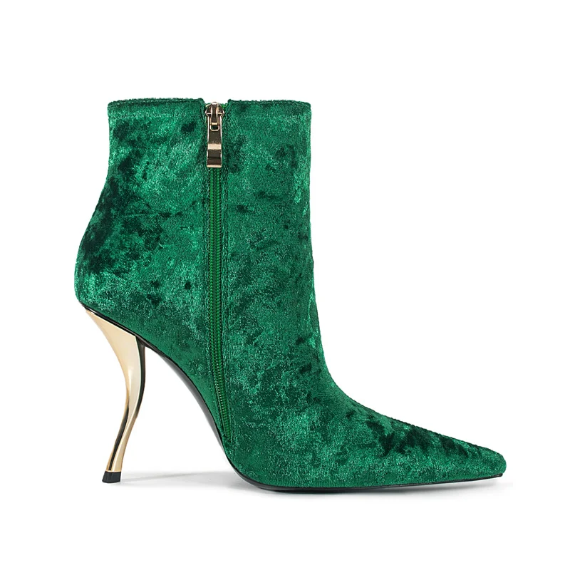 

YMECHIC 2026 Sexy Strange High Heel Flock Leather Ankle Boots Female Pointed Toe Botas Suede Stiletto Party Women Shoes BIG Size