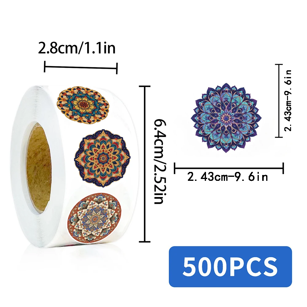500PCS Mandala Pattern Roll Sticker Kawaii Notebook Refrigerator Travel Phone  Waterproof Cartoon Scrapbook Aesthetic Stickers