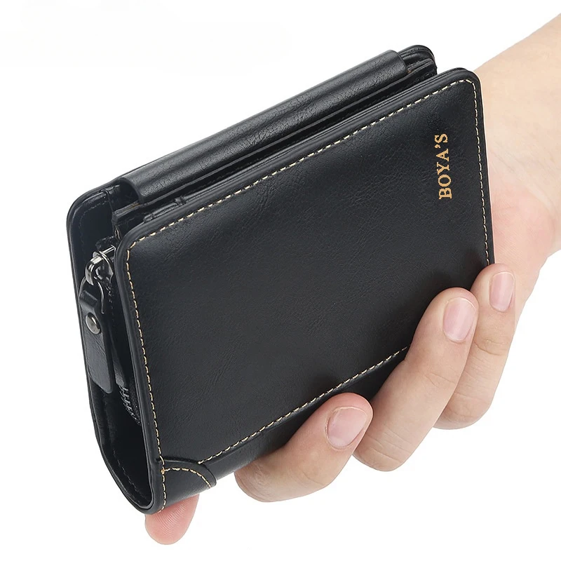 Men Large Capacity Trifold Wallets High Quality Luxury Designer PU Leather Zipper Card Holder Purse with Coin Pocket Wallets