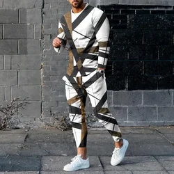 Camisetas y pantalones de manga larga para hombre, conjunto de dos piezas con estampado 3D Retro geométrico, traje informal