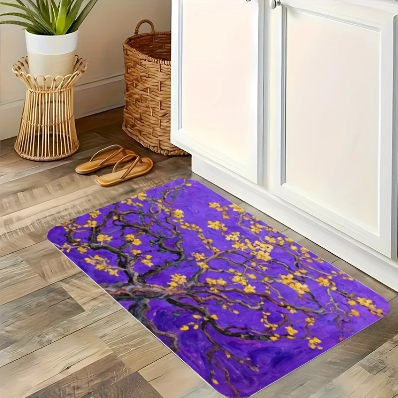 

1PC Golden Trumpet Tree Kitchen Rug Non-Slip Door Mat Pop design Bathroom Rug Bath Mat Carpet for Home Sink Laundry Decor