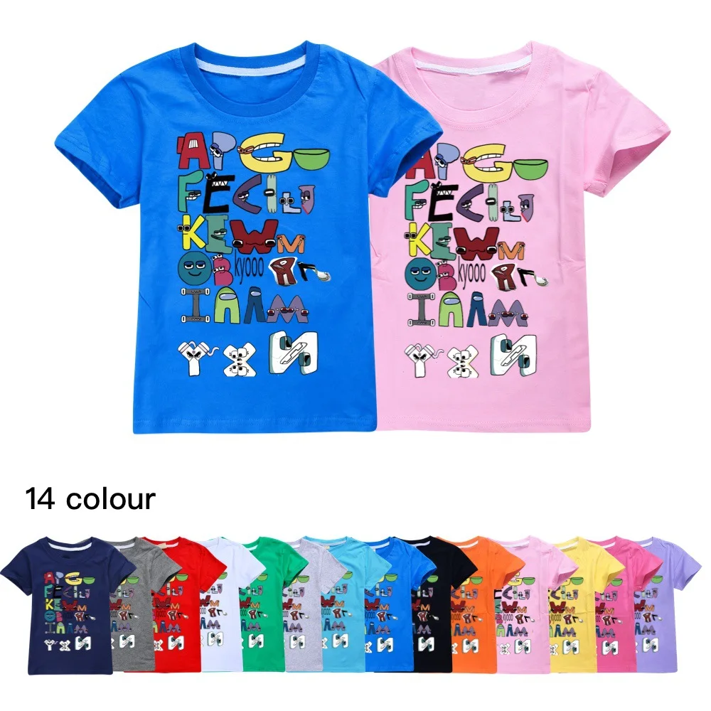 

Kids New Children Short Sleeve T-Shirts Baby Boys Girls Tops Tee Cartoon Alphabet Lore Summer Cotton Chothes Hot Selling