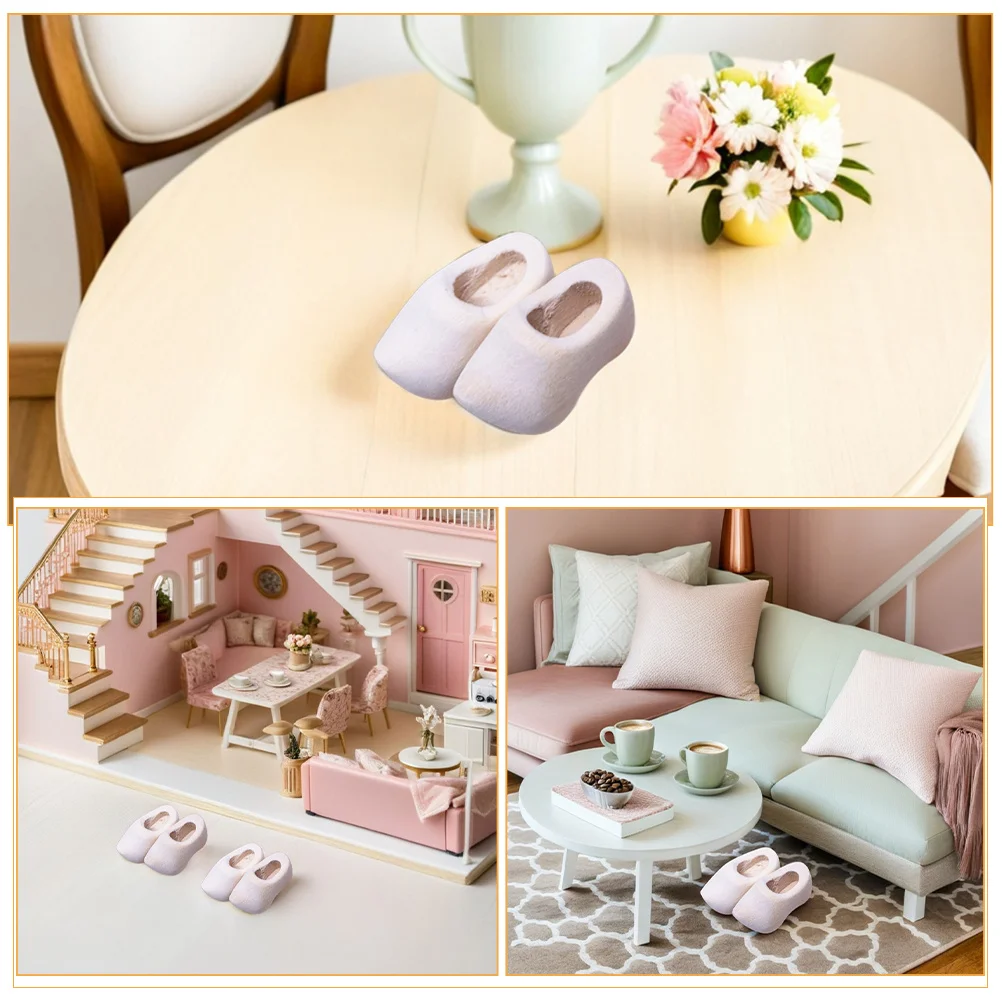 รองเท้าไม้จิ๋วแบบดัตช์ 6 คู่ รองเท้าไม่เคลือบสำหรับตกแต่งบ้านตุ๊กตา อุปกรณ์งานฝีมือรองเท้าจิ๋ว DIY