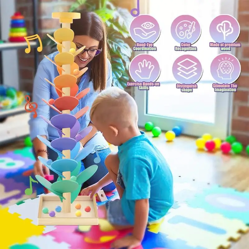 

Toddler Ball Drop Leaves Bocce Tree Baby Ball Track Wooden Early Education Color Cognition Toy STEM Music Integration Learning