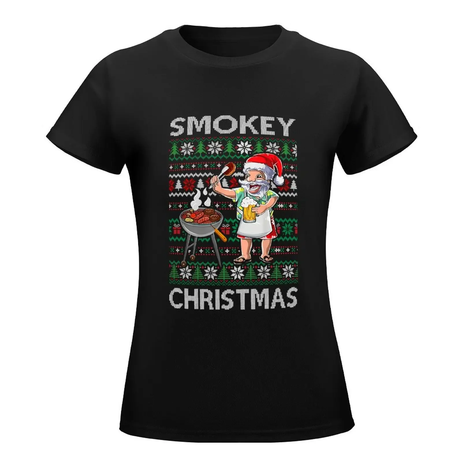 Funny Santa Grilling Roast On Smoker BBQ Ugly Smokey Christmas T-Shirt hippie clothes female designer clothes Women luxury