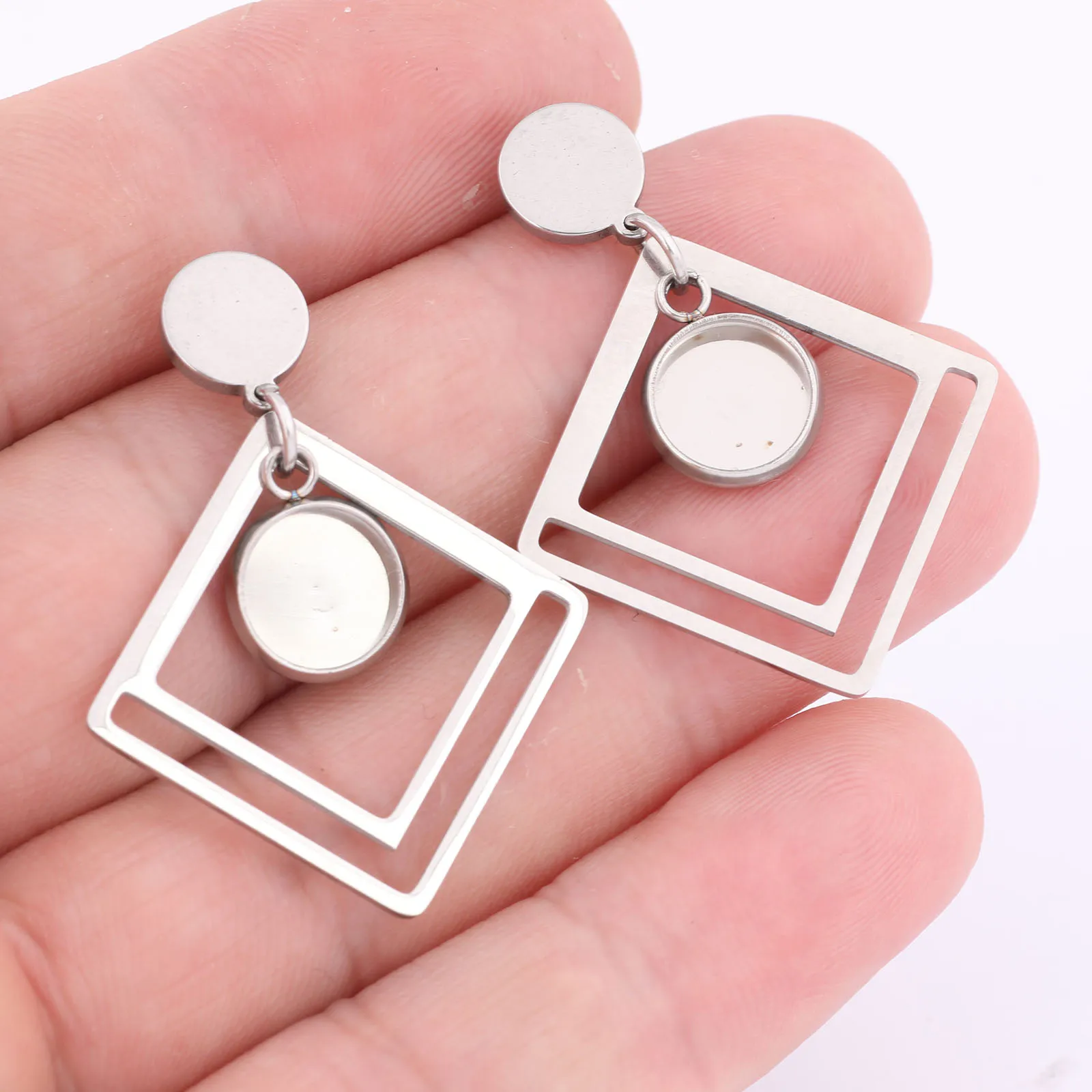 10pcs stainless steel hoop earring cabochon base setting blanks diy post earring bezel trays for jewelry making supplies