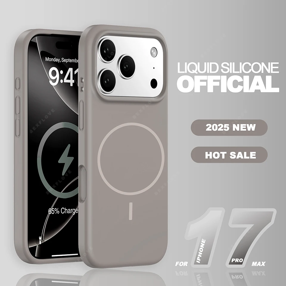 حافظة هاتف مغناطيسية من السيليكون السائل الرسمي لهاتف آيفون 17 Air 16E 16 15 14 Plus 11 12 13 14 16 Pro Max Magsafe غطاء حماية #3