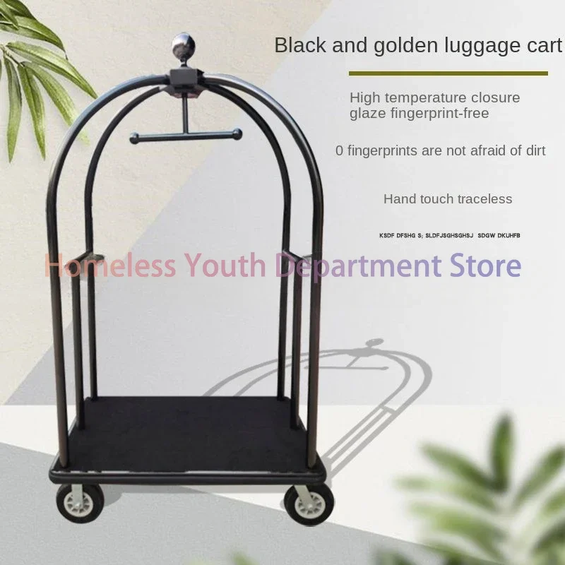 Hand Push Stainless Steel Luggage Lobby Hotel Handling Platform Trolley Silent Wheel Thickened Titanium Crown Metal