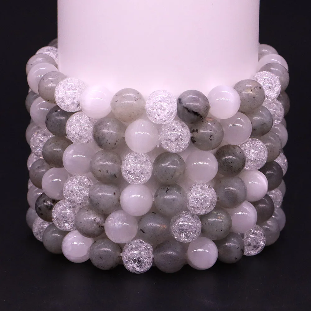 6 8 10mm Natural Healing Crystal Yoga Stone Beads Bracelet Labradorite Gypsum Quartz Jewelry Elastic Bangle Couple Gift Lady