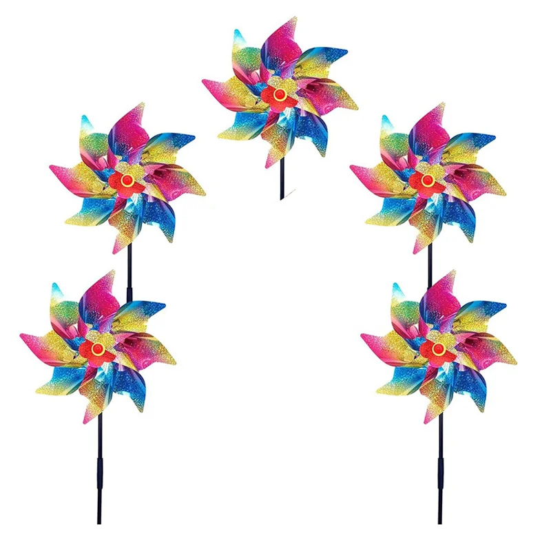 AT21-12Pcs Sparkly Wind Spinners For Yard And Garden, Lawn Yard Decorations Colorful Pinwheels Reflective Whirligigs Windmill