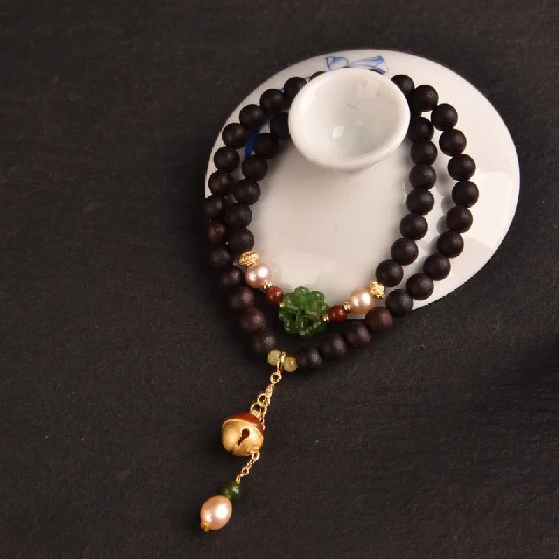 

New Natural Jiangzhen Fragrance Qinan Black Oil Round Bead Bracelet 6mm Double Circle Bracelet Buddhist Buddha Transfer Rosary B