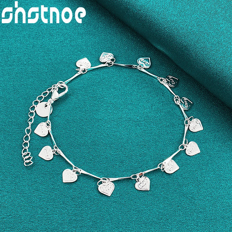 

SHSTONE Romantic 925 Sterling Silver Love Heart Chain Bracelets Lady Popular Gift Cute Jewelry For Women Christmas Wedding Party