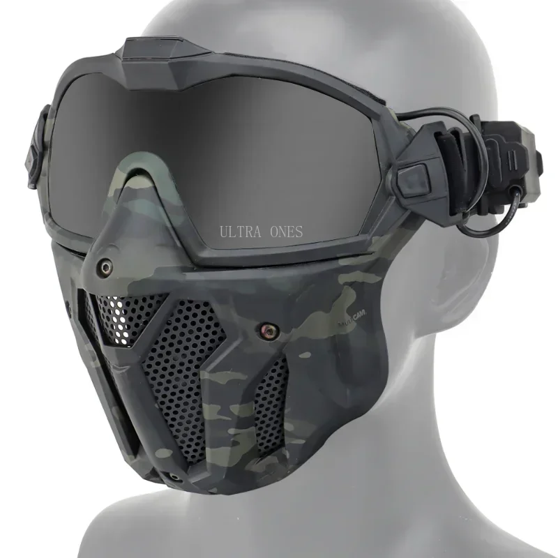 2 Lens Tactical Full Face Mask with Micro Fan Anti-fog Hunting Shooting Combat Masks Paintball Sports Mask Goggles Set