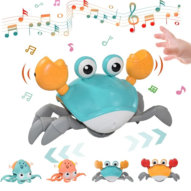 Jouet électronique d\'évasion de crabe d\'inoling de poulpe d\'induction pour des enfants, jouets musicaux d\'animaux, jouets mobiles d\'enfants en bas