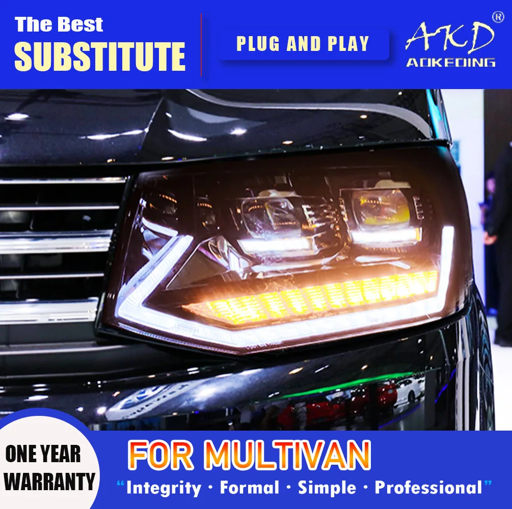 

AKD Head Lamp for Multivan T5 LED Headlight 2014-2019 Headlights T5 DRL Turn Signal High Beam Angel Eye Projector Lens