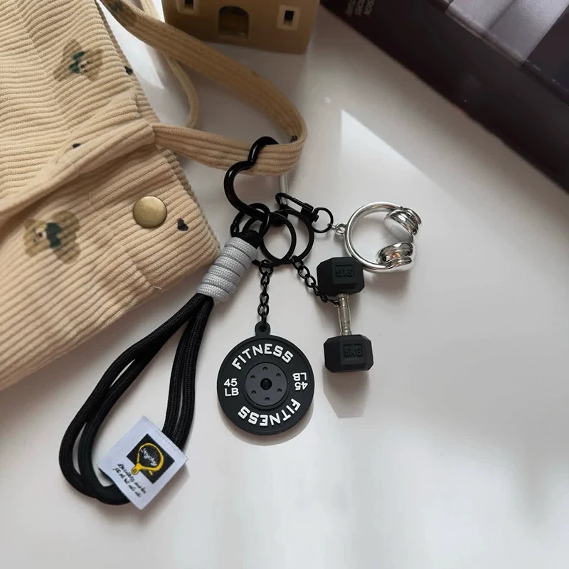 Schlüsselanhänger im Fitness-Design Unisex Gym-Schlüsselanhänger mit Hanteln Kettlebells Fitness-Gewichtsscheiben Sport-Schlüsselhalter