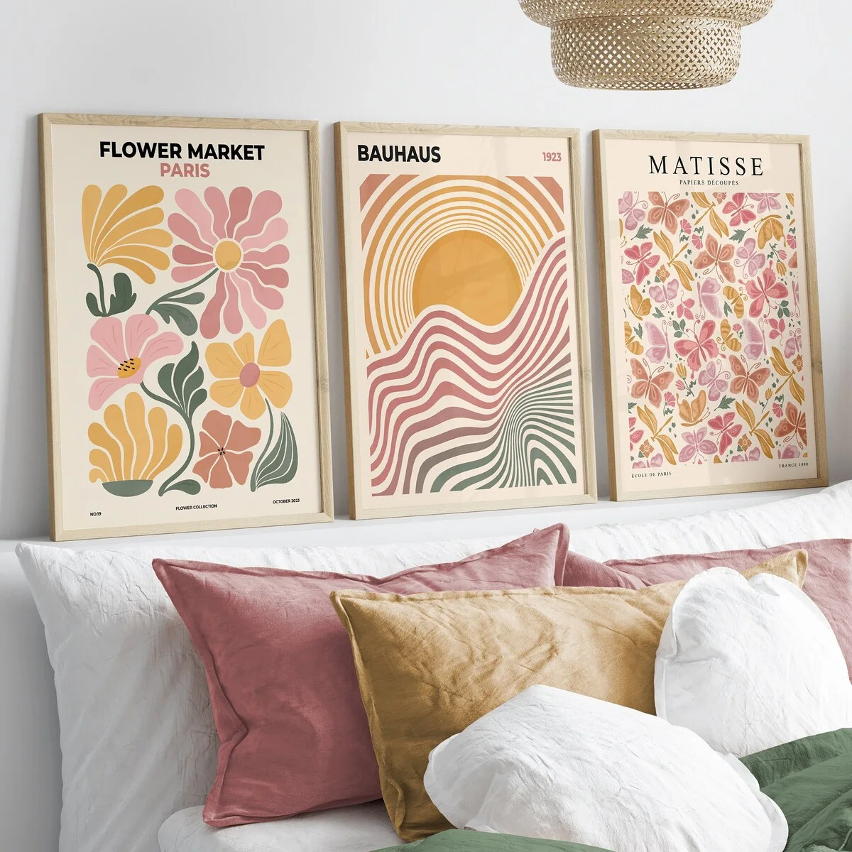 Bohemian Abstract Butterfly Flower Market Gallery Wall Art Canvas Prints, Bauhaus Posters, Matisse Exhibition Wall Art,