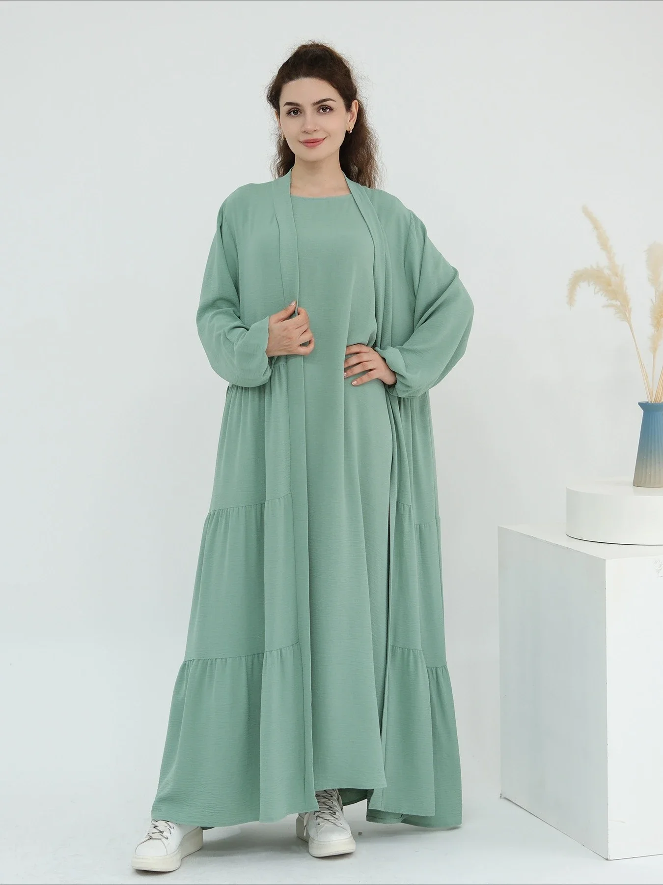 Muslim Women 2 Piece Set Eid Women Abaya Dress Lace-up Ramadan Vestidos Largos Party Caftan Jalabiya Kaftan Long Robe 2026 5